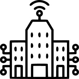 A collection of buildings with chip-like connections and internet